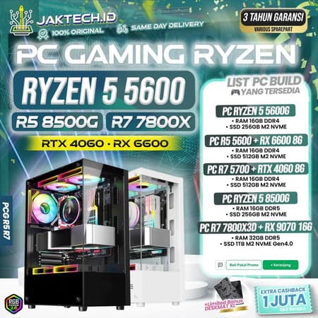 PC Gaming Ryzen 5/7 5600G 8600G 7800X3D | RX 6600/7900/9060/9070XT 16GB | 32GB NVME GEN5x4 Rakitan