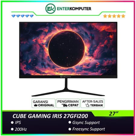 CUBE GAMING IRIS 27GFI200 27" FHD IPS Frameless 200Hz Gaming Monitor with AMD FreeSync & G-SYNC (HDMI + DP)